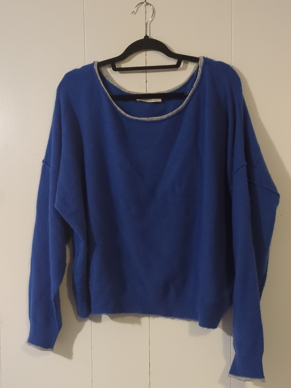 Free People Royal Blue Crewneck Sweater with Contrast Trim